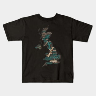 Maps of United Kindom in words Kids T-Shirt